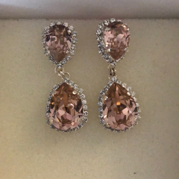 Silver & blush Swarovski drop earrings - Picture 2 of 3